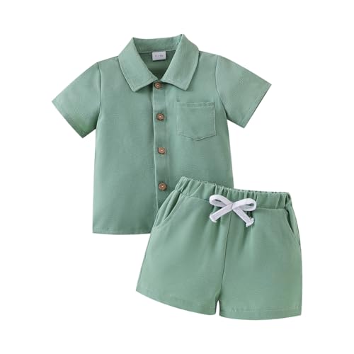 Image of Toddler Boy Clothes Summer Outfits Button Down Shirt Shorts Set 1-5T