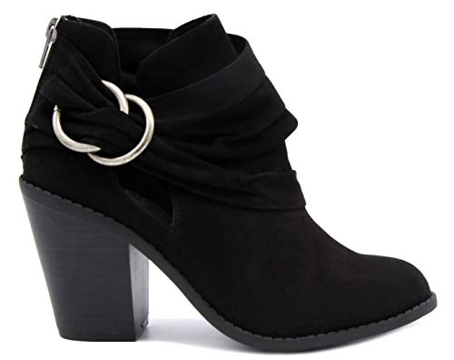 Sugar Women's Victory Transitional Dress Block Heel Ankle Boot Ladies Slouch Bootie with Open Ankle Black 7
