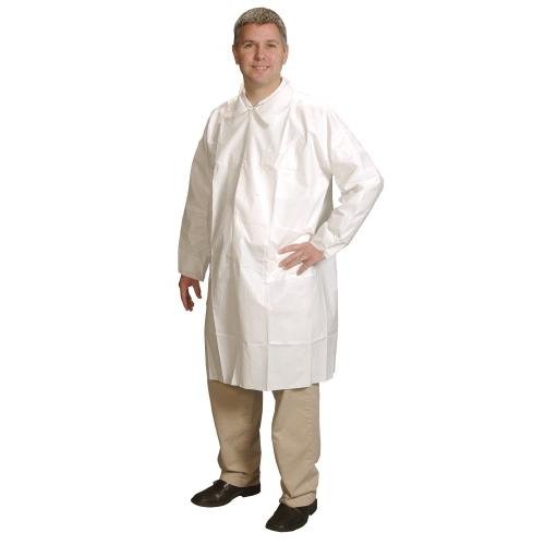Alpha Pro Tech LC-J2621-5 Critical Cover ComforTech Lab Coat with 3 Pockets, Tapered Collar and Snap Closure, Elastic Cuff, 2X-Large, White (Case of 25)