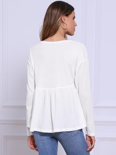 Allegra K Waffle Knit Top for Women's 2025 Long Sleeve Babydoll Peplum Loose Casual Fall Winter Blouses3