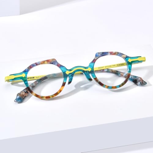Image of HEPIDEM Acetate Glasses Frame Alloy Temple Men Small Retro Round Eyeglasses Women Optical Spectacles