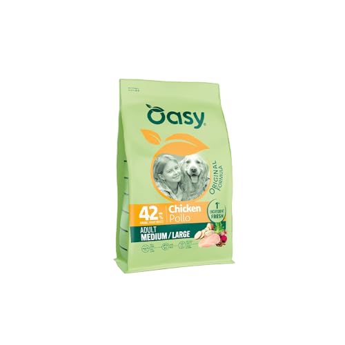 Oasy Cane Adult Medium/Large Pollo 12kg, alimento completo per cani adulti di taglia media e grande gusto Pollo, crocchette per cani,12kg.