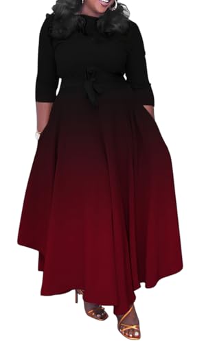 Image of BFFBABY Women's Wrap V Neck Plus Size Maxi Dresses 3 /4 Sleeves Chain Floral Printed Swing Dress with Belt