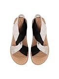 Verdusa Women's Open Toe Elastic Ankle Strap Flat Sandals Summer Shoes Black and White 7.5