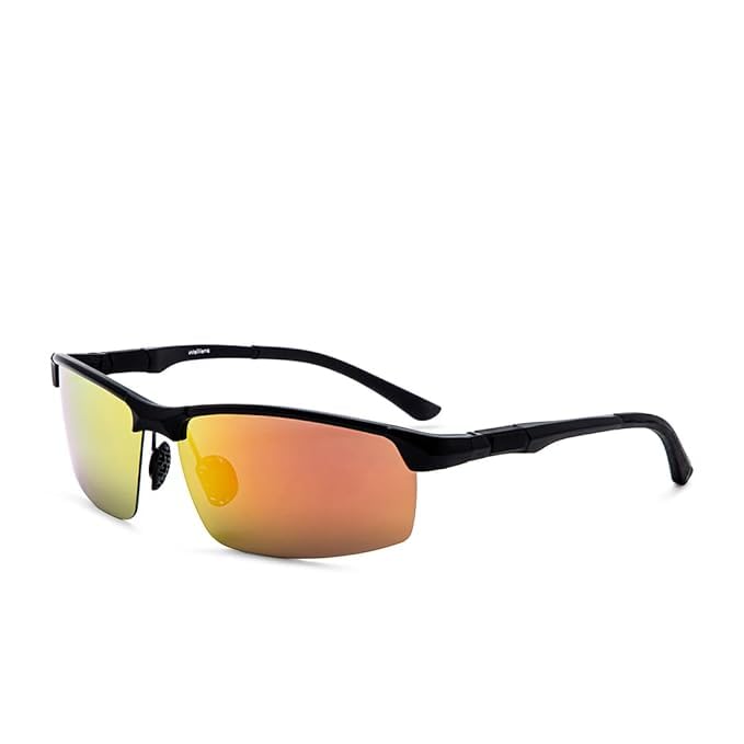 Image of Polarized Sports Sunglasses for Men | 100% UV Protection | Lightweight Polycarbonate Frame | Golden Lens Wraparound Style | Anti-Glare, Durable & Stylish Outdoor Goggles | Large Size