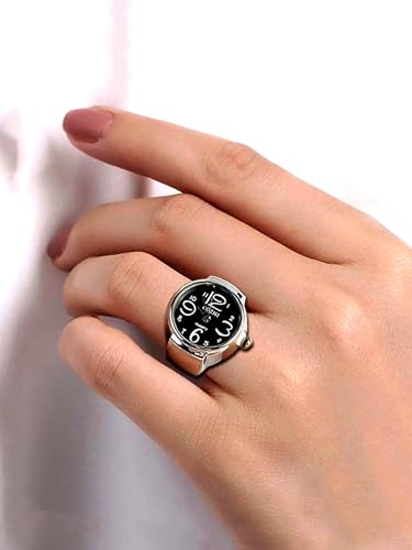 Image of Yellow Chimes Rings for Women Stainless Steel Black Dial Analog Watch Ring Stretchable Ring Watch for Women and Girls.