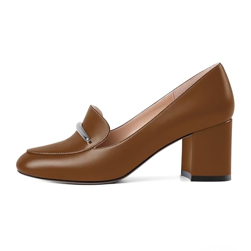 Image of Eldof Women's Pumps Block Heel Round Toe Slip On Chunky Loafer Heel Dress Shoes Pumps for Women 2.5 Inches