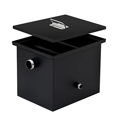 OUKIDR Commercial Grease Trap, Carbon Steel 8Lbs Grease Interceptor for Kitchen Under Sink, Oil-Water Separator with Side Water Inlet for Restaurant Factory Home Kitchen