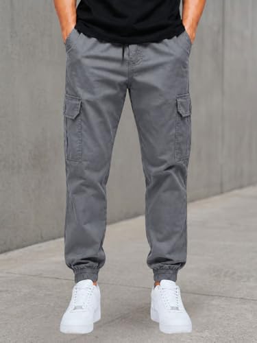 Image of Men's Cotton Cargo Pants | Cargo Trousers with Flap Buttoned Pocket | Elastic Waist Drawstring Casual Cargo Pants | Regular Fit Outdoor Travel Streetwear Bottom Wear