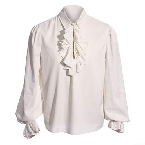 babominimer Chemise Steampunk Renaissance Homme Col Jabot Victorien Manches Longues Blanc XL