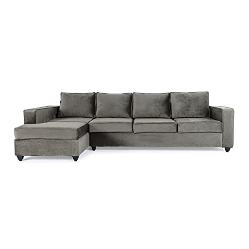 Image of Wakefit Sofa Set for Living Room | 3 Year Warranty | L Shape Sofa, Sofa Set, Wooden Sofa Set for Living Room, 3 Seater Sofa + Left Aligned Chaise - Napper (Velvet Fabric, Tuscan Tan)