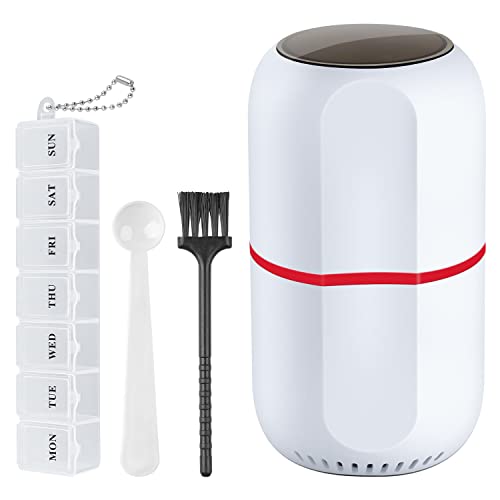 Electric Pill Crusher Grinder: Pill Grinder for Small or Large Pills and Vitamin Tablets Grinding to Fine Powder - Pill Pulverizer for Feeding Tube, Kids or Pets with Brush, Spoon and 7-Day Pill Box