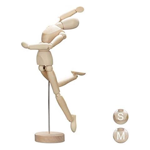Relaxdays Gliederpuppe aus Holz, zeichnen, basteln, bewegliche Modellpuppe, Künstler, mit Ständer, 32,5 cm hoch, natur Cover