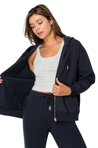 Cali1850 Women's Cloud Nine Fleece Zip Hoodie – Full Zip, Relaxed Boyfriend Fit, Double-Layer Hood, Ribbed Cuffs and Hem