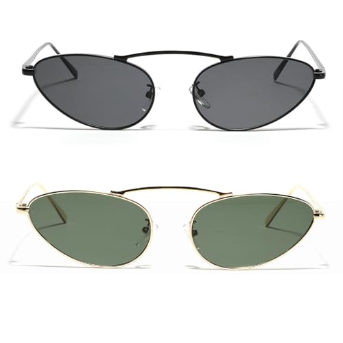 Luxury Cat Eye Sunglasses Women 2024 Fashion Unique Small Oval Sun Glasses Trendy Metal Frame Triangle Eyewear UV400