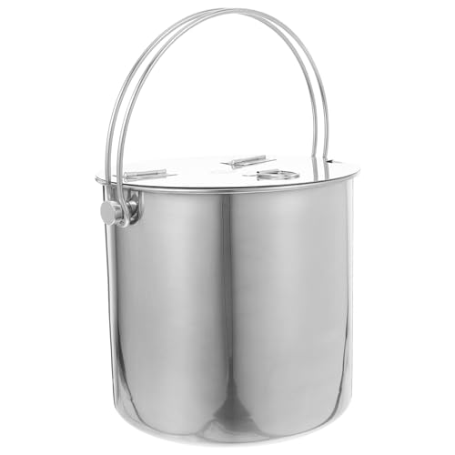 ANDRESLAD Cubo de Hielo Portátil de Acero Inoxidable Tapa y Asa, 18 Cm, Cubo para Almacenar Hielo y Bebidas, Adecuado para Fiestas, Bares y Camping