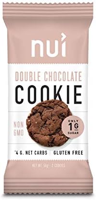 Keto Cookies, Low Carb Snacks: Double Chocolate Chip Cookies by Nui - Keto Snacks, Low Carb, Low Sugar, 4g Net Carbs, Gluten Free - 4 Pack (8 cookies)