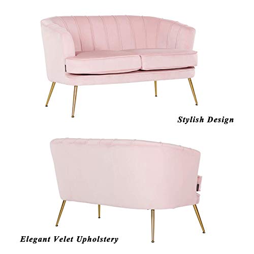 Artechworks Contemporary Velvet Loveseat Chair With Gold-Finished Metal Legs, 2-Seat Sofa For Living Room, Bedroom, Home Office, Apartment,Small Spaces, Light Pink #TOP5