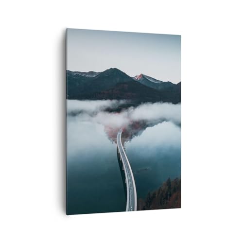 Tableau Pont et Montagnes 70x100 cm | Toile Grand Format Verticale Deco Cadre Salon