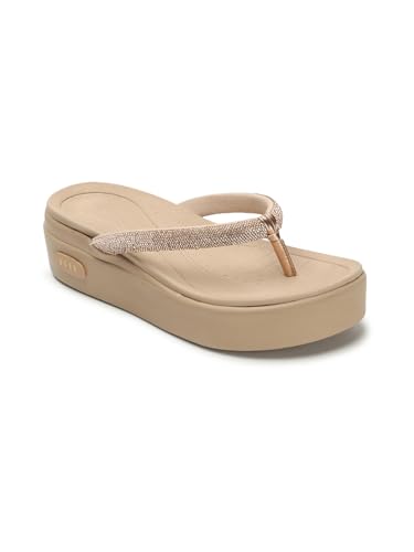Image of ELLE Women Round toe platform heel slip-on sandal with Shimmer Detail