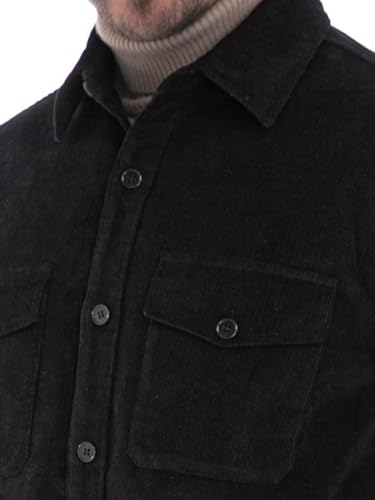 Image of Men's Corduroy Jacket Lightweight Shacket Long Sleeve Shirts Casual Vintage Black M