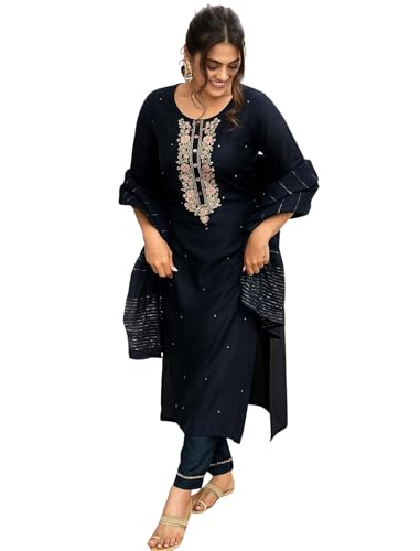 Kurta en viscose bleu marine vêtement traditionnel femme avec pantalon droit taille M