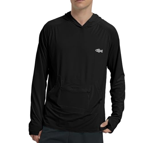 Riverruns Men's UPF 50+ Sun Protection Hoodie Fishing Shirt Cooling Quick Dry Rash Guard Long Sleeve