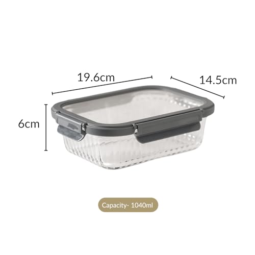 Image of Nestasia Glass Lunch Box for Women and Men (Set of 2-1040ml Each) - Borosilicate Rectangular Clear Lunch Box for Office Use, Microwave Safe, Airtight Tiffin Containers with Safety Lock