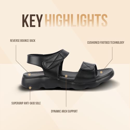 Image of Medifeet Women's Orthopedic Soft Sandals, Black, Comfort Walking Footwear with Adjustable Straps