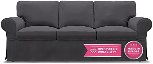 Bemz Ektorp Sofa Cover — Custom Slipcover Replacement for IKEA Ektorp 3 Seat Sofa — Premium 7 Piece Fitted Machine Washable Couch Cover — Classic Slipcovers — Covers for Couches and Sofas, Grey
