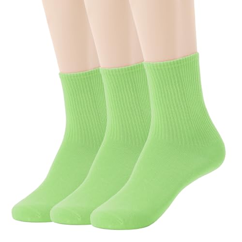 Image of Womens Colorful Basic Sock -Unique Knit Cotton Crew Socks 3 Pack