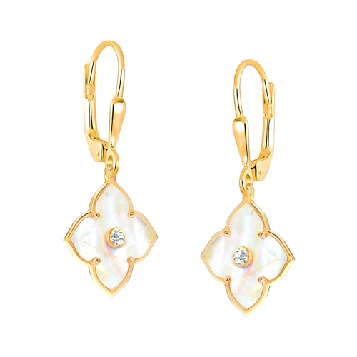 Image of LeCalla 925 Sterling Silver BIS Hallmarked 18K Gold Plated Mother of Pearl Drop Stud Earrings for Women and Girls