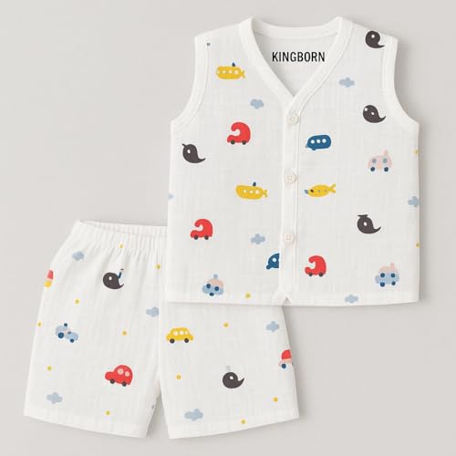 Image of Muslin Jabla & Shorts|For Boys & Girls|Summerwear Sleeveless Vest|Baby Products|Casual Clothing Set