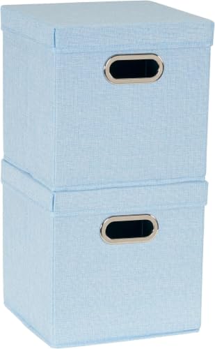 Image of Household Essentials 816-1 Cafe Cube Bin Storage Set with Lids and Handles | 16 Pack, Baby Blue Linen