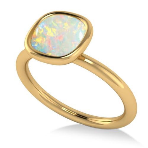 Allurez Cushion Cut Opal Solitaire Engagement Ring 14k Yellow Gold (1.90ct) - Size: 5.5