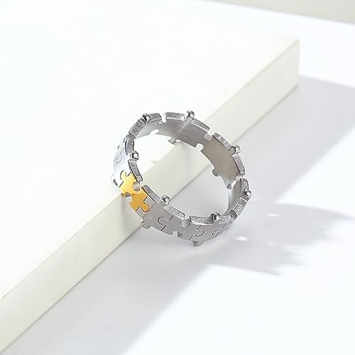 Image of Unisex 2 Colors Jigsaw Puzzle Couple Ring | Stainless Steel, Cool Splicing Shaped, Creative Hip Hop Matching Set, Wedding Band
