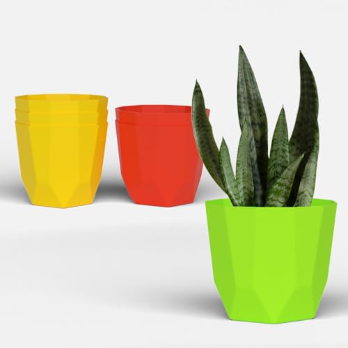 Image of YUCCABE ITALIA SHERA Hexa Plastic Planter Pot for Plants | Decorative Flower Pot | UV Protected Lightweight Indoor Outdoor Gamla for Home Decor, Balcony, Garden & Living Room