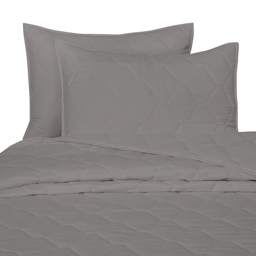 Image of ROYALE LINENS Twin Size 2 pc Quilt Set - Soft Lightweight 100% Microfiber Quilted Set - Solid Bedspread - Quilted Blanket Thin Comforter - Bedding Coverlets for All Seasons (Grey, 1 Quilt- 1 Sham)