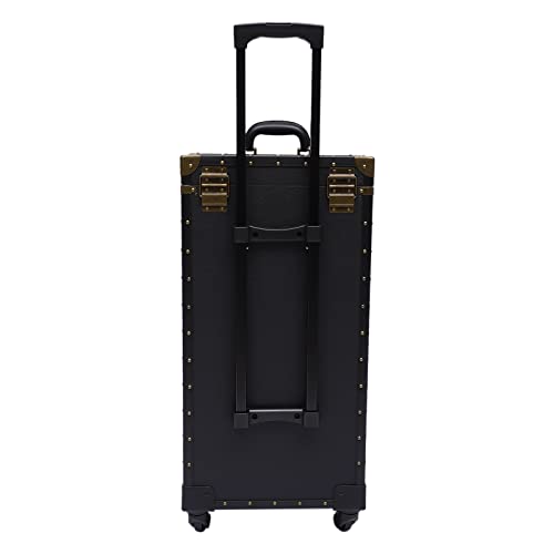Chldessing Rolling Lockable Makeup Train Case Hairdressing Trolley Stylist Beauty Salon Cosmetic Luggage Travel Organizer Tool Box With Hair Dryer Holder（Black） #TOP5