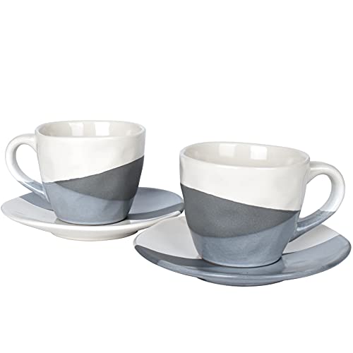 Bosmarlin Stoneware Mug & Saucer Set 2, 9 oz, Grey