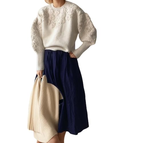 Image of Women's Loose Fitting Heavy Embroidery Three-Dimensional Flower Long Sleeved Knitted Pullover Sweater top