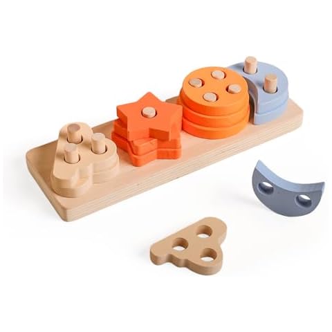 Youuys Montessori Toys for 3 Years Old, Wooden Shape Sorting & Stacking Toys, Rectangular Educational Learning Sensory Toys for Toddlers, Shape Sorter and Color Stacker Gift for Age 3 Boy Girl Cover