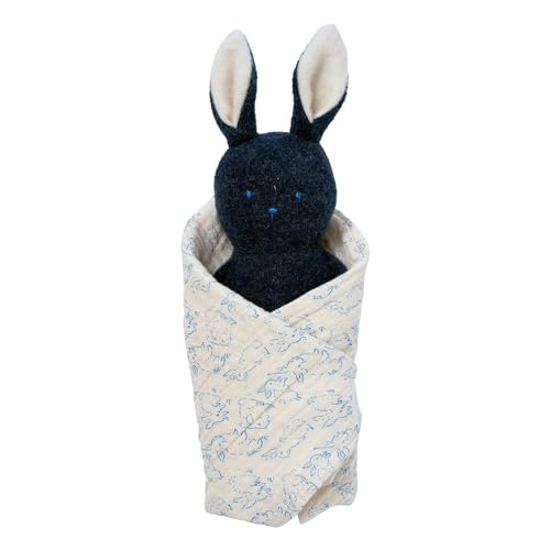 Manhattan Toy Embroidered Plush Bunny Baby Rattle + Soft Cotton Burp Cloth, 16 x 16 Inches
