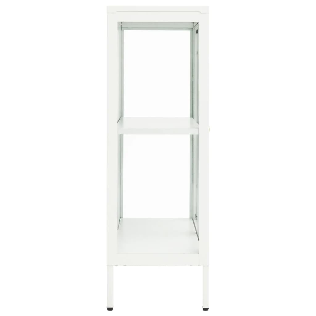 Aparador blanco de 75 x 35 x 105 cm, de acero con recubrimiento en polvo y cristal templado, con estantes ajustables, ideal como armario de almacenamiento para salón y cocina