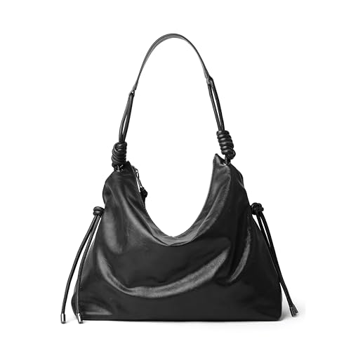 Image of Soft Hobo Bag for Women Large Capacity Travel Designer Shoulder Purse with Knotted Adjustable Strap