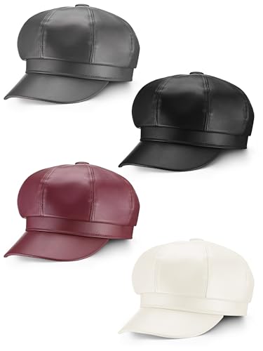 Set de 4 Gorras Newsboy de Cuero PU para Mujer miniatura 1