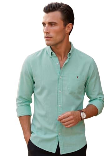 Image of Louis Philippe Men's Slim Fit Signature Oxford Easy Care, Natural Stretch Full Sleeve Solid Casual Shirt, Cotton