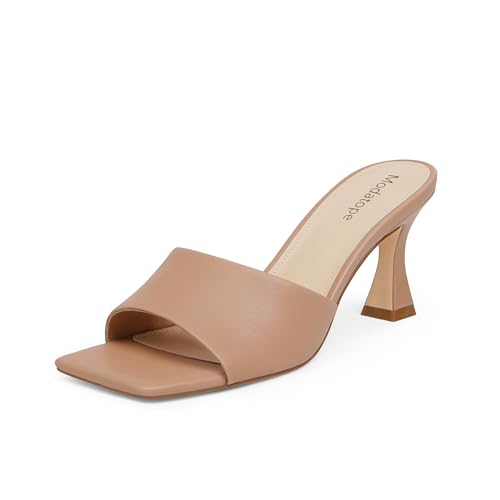 Image of Modatope Womens Heeled Sandals Open Square Toe Heels Chunky Block Heel Slip On Sandals for Women