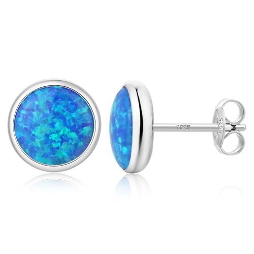Pendientes de ópalo Pendientes Plata de ley 925 Pendientes de botón ópalo Azul redondos Hipolalergénicos Joyas para mujer 7 mm