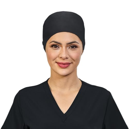 Image of Adjustable Scrub Cap with Button, Satin-Lined Cotton Scrub Hat Sweatband, Elastic Working Hat Unisex, One Size